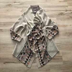 Debut Cream Cardigan with Multicolor Geometric Design